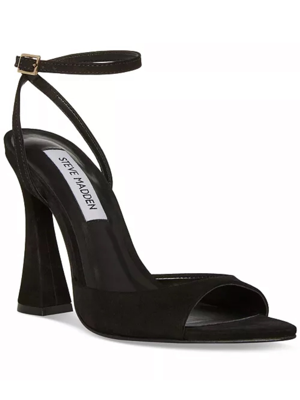 Steve Madden Black Suede Sculpted Heel Ankle-Strap Sandals
